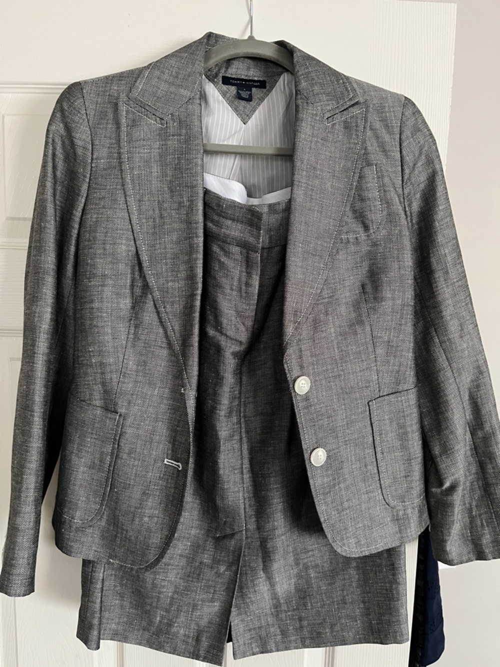 Tommy Hilfiger Gray Textured Two-Piece Blazer and Skirt Set